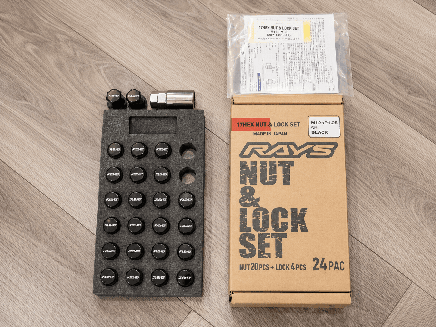 RAYS Engineering Official Japan 19HEX Nut & Lock Set - M14 x 1.50 (Black Finish) - 24 PAC — image 1