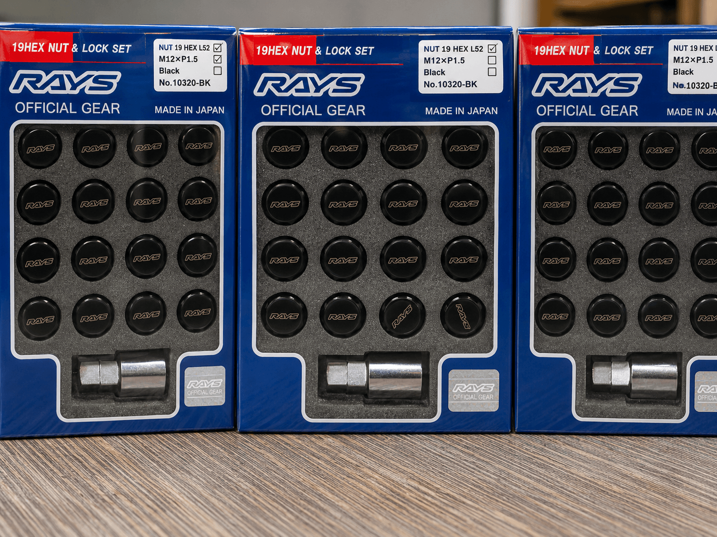 RAYS Engineering Official Japan Racing Nut Set - M12 x P1.50 19Hex (Black) - 20 PCS — image 1