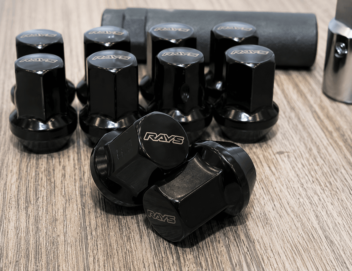 RAYS Engineering Official Japan 17HEX Nut & Lock Set - M12 x P1.50 (Black) - 20 PCS — image 1