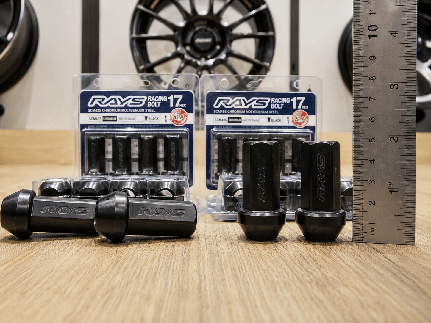 RAYS Engineering Official Japan Racing Nut Long - 48mm M12 x P1.5 (17HEX Black Finish) - 4 PCS PACK